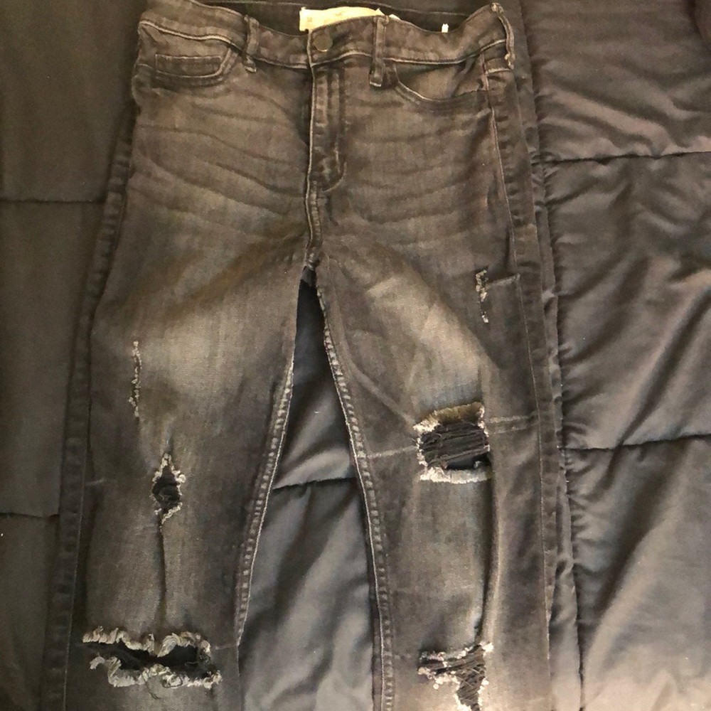 Black high-rise ripped super skinny jeans